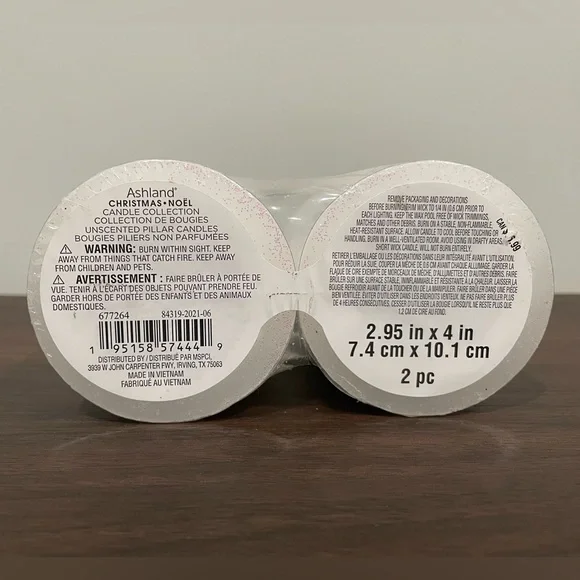 {Ashland}Christmas Noel Candle Collection white glitter unscented pillar candles - Picture 3 of 3
